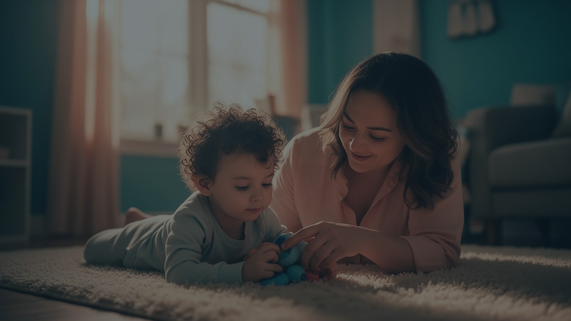 Mãe brincando com criança no tapete